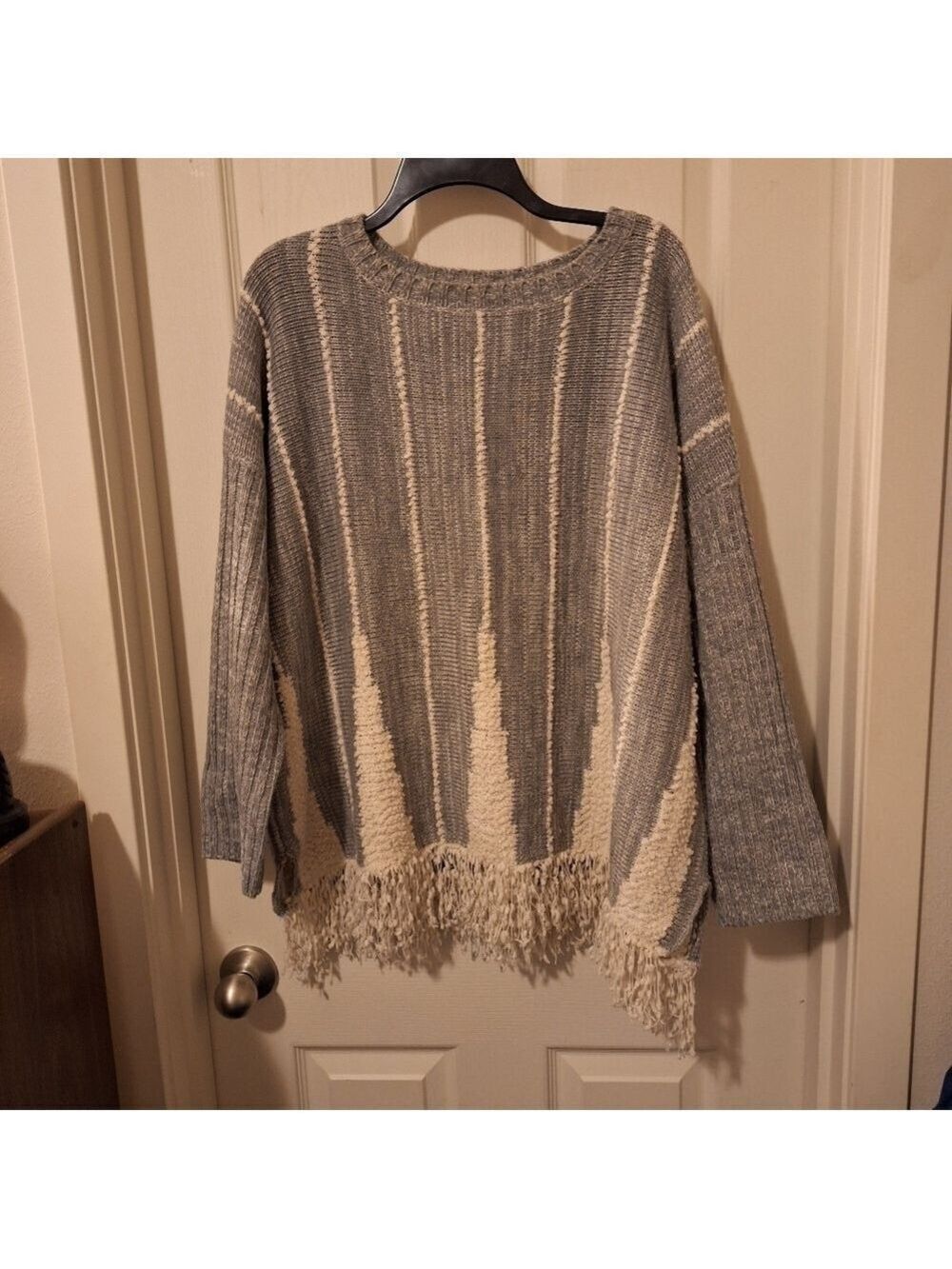Gray Cream Sweater Fringe